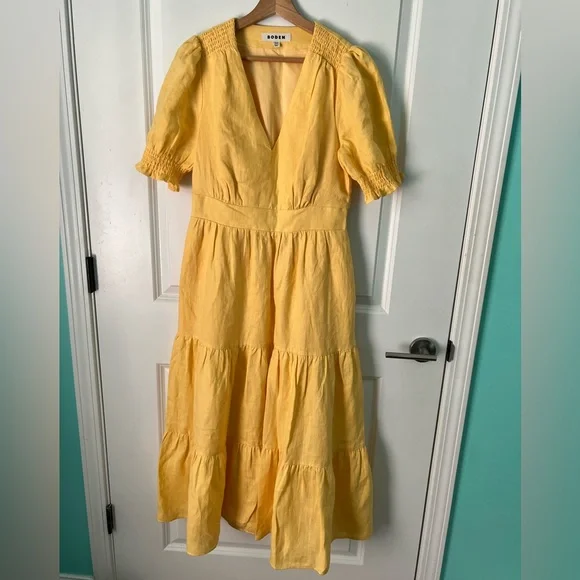 Boden Anna Linen Tiered Midi Dress in Buttermilk Yellow - Picture 5 of 10